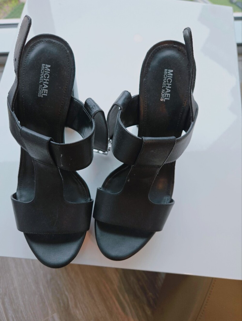 MICHAEL Michael Kors Black Leather Block Heel Sandals